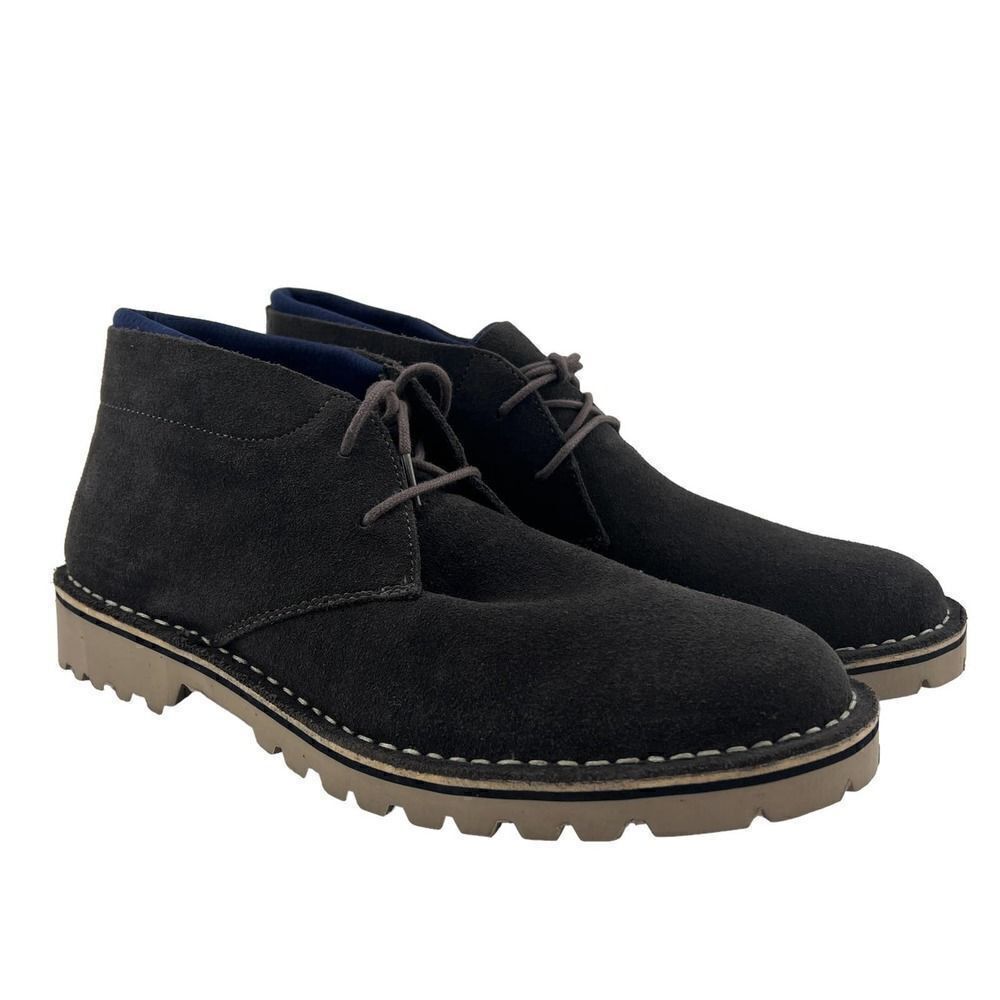 New Kenneth Cole Reaction Men 12 US / EU 46 Leather Chukka Boots Dark Grey Shoes